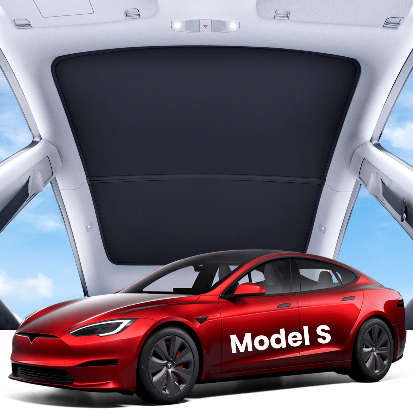 REEVAA 2025 Upgrade Heat Insulation Foldable Glass Sunroof Cover for Model S 2022-2025, 2PCS, Gray, Black