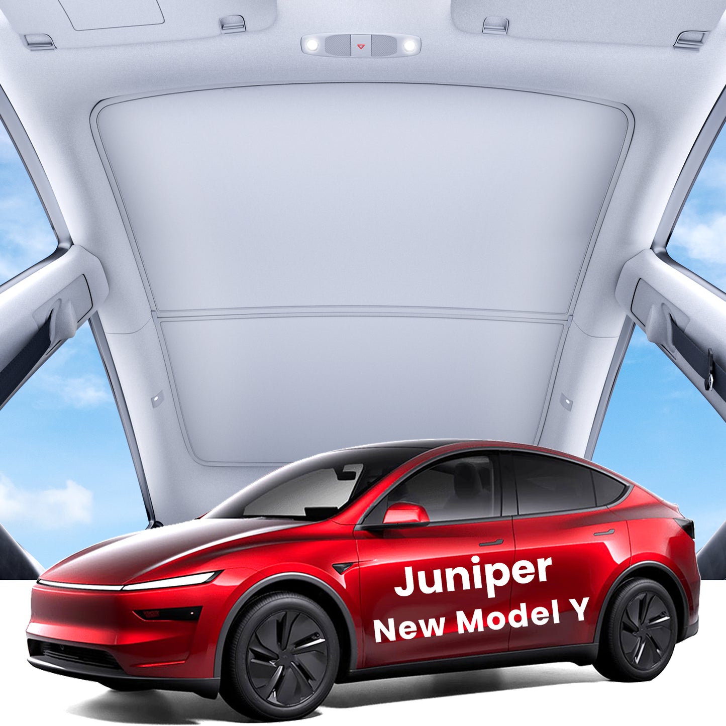 REEVAA 2025 Upgrade Heat Insulation Foldable Glass Sunroof Cover for Model Y Juniper 2025-2026, 2PCS, Gray,Black