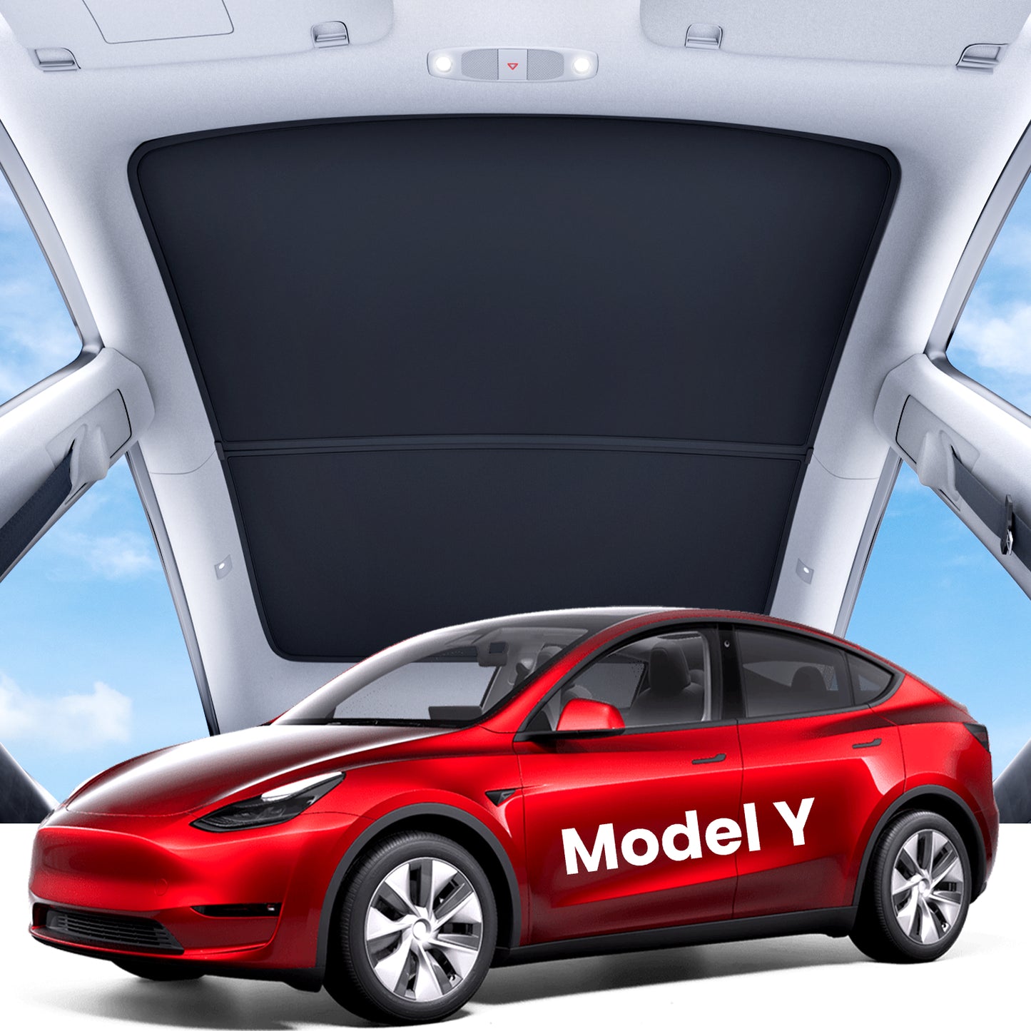 REEVAA 2025 Upgrade Heat Insulation Foldable Glass Sunroof Cover for 2020-2025 Tesla Model Y, 2PCS, Gray