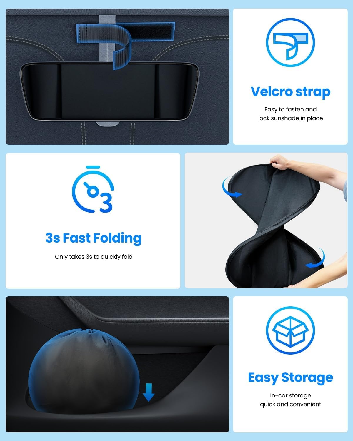 REEVAA 2025 Tesla Model Y Sunshade (Juniper) – Foldable Windshield Cover with Silver Coating, 99% Sun Protection, Fits 2016–2026, with Storage Bag