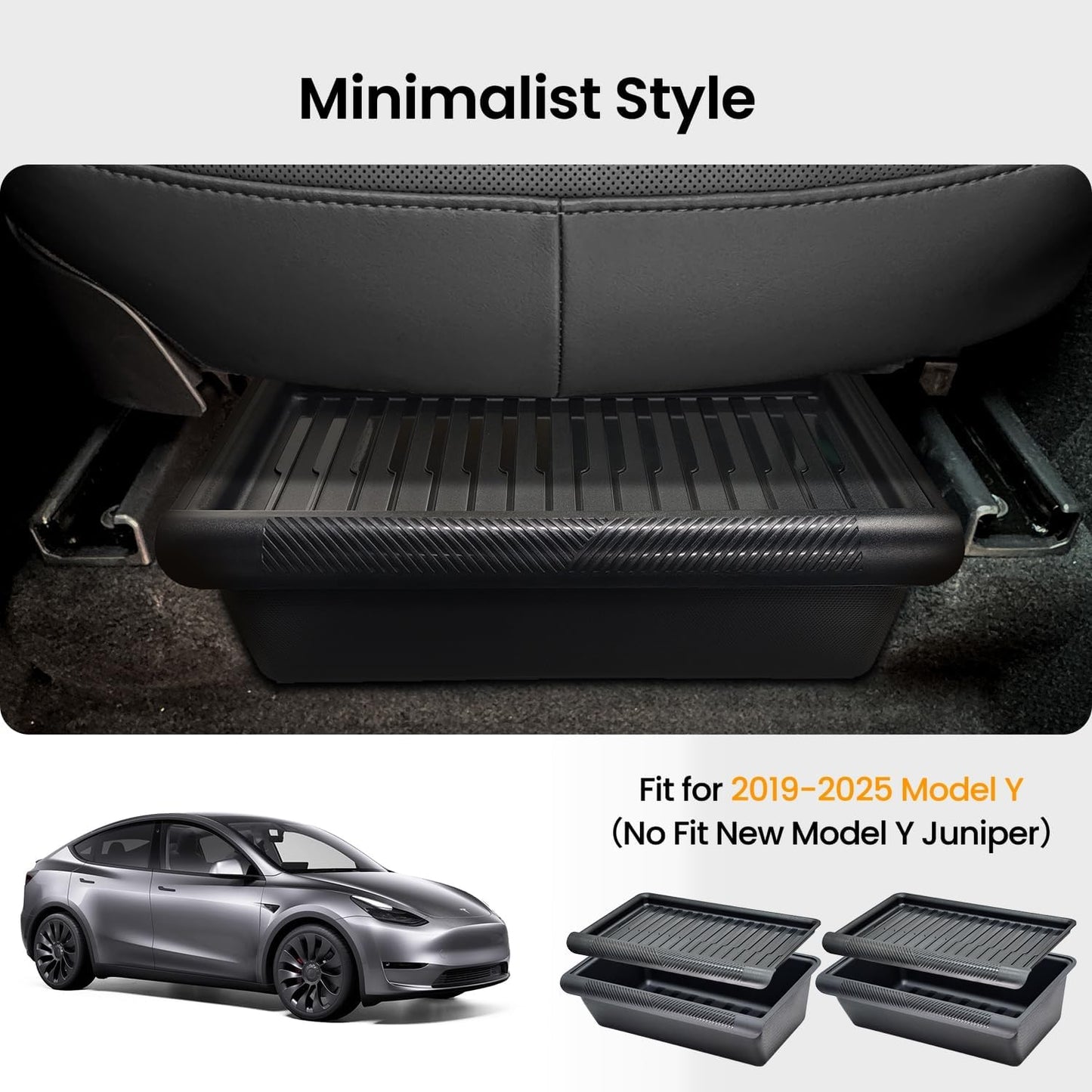 REEVAA Under Seat Storage Tray for Tesla Model Y, Front Seat Hidden Drawer Bins Non Slip with Lid Cover, Underseat Storage Box Organizer for Model Y 2021-2024 (No Fit New Model Y Juniper)