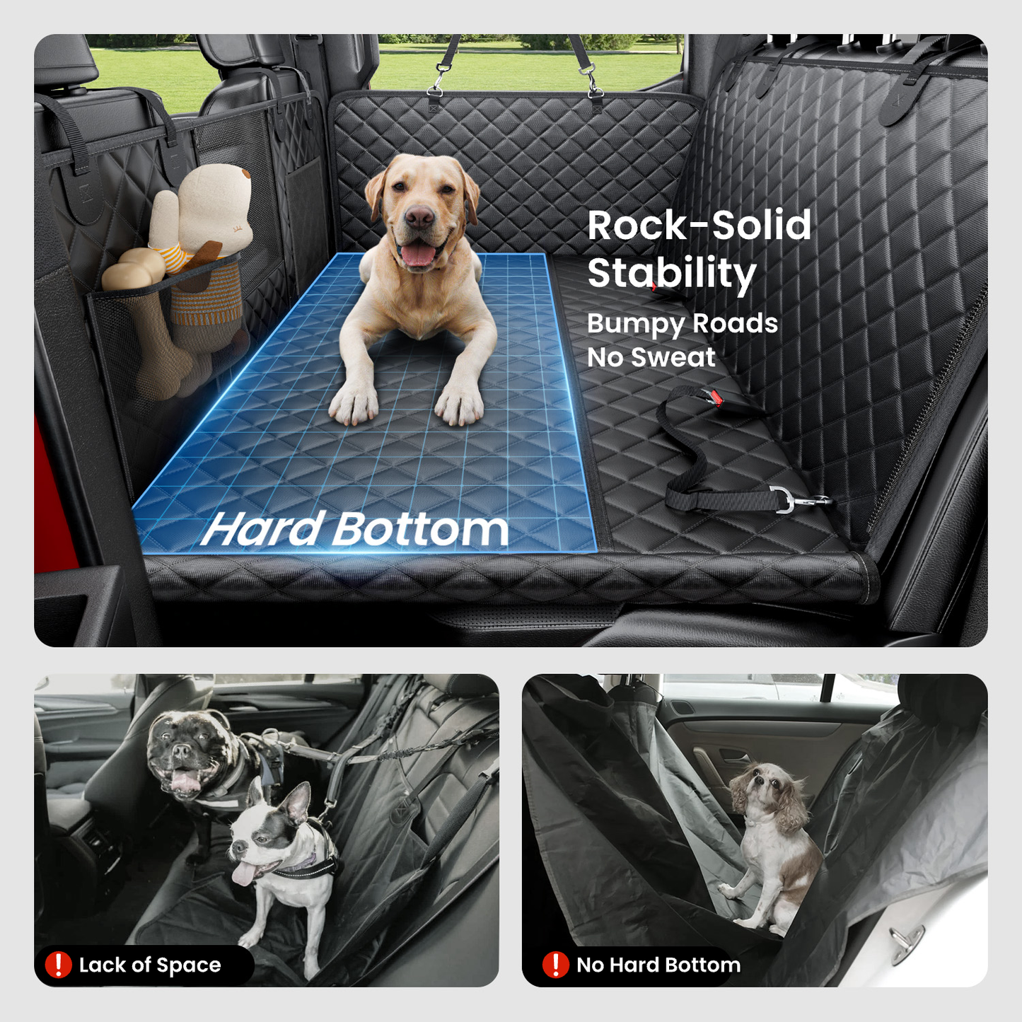 REEVAA XL Dog Seat Cover for Trucks & SUVs – Hard Bottom Dog Hammock for Back Seat, Waterproof Pet Bed Extender for 2–4 Large Dogs, Heavy-Duty, Universal Fit, Black