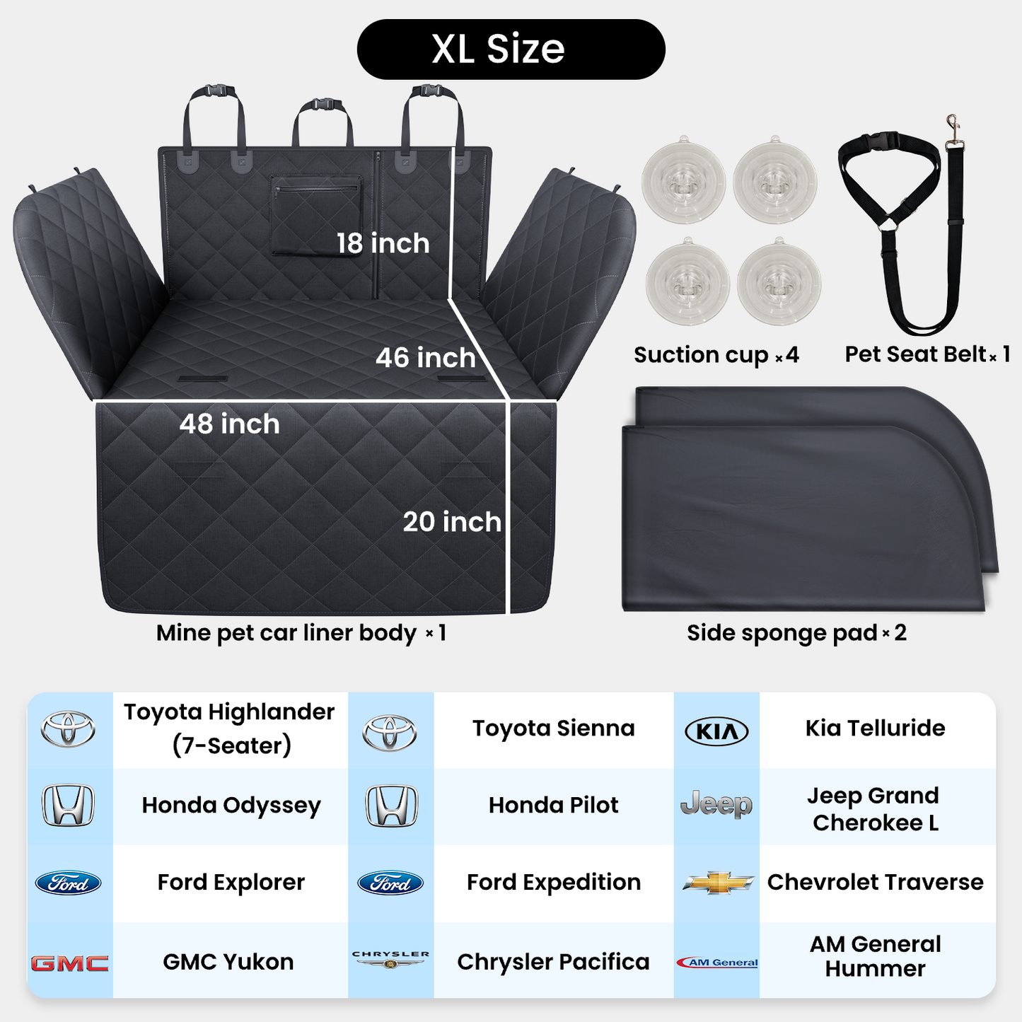 REEVAA SUV Cargo Liner for Dogs, Full Coverage Non-Slip Cargo Cover with Cushioned Sides to Protect Your Dog, Waterproof & Durable, Machine Washable Trunk Protector Mat