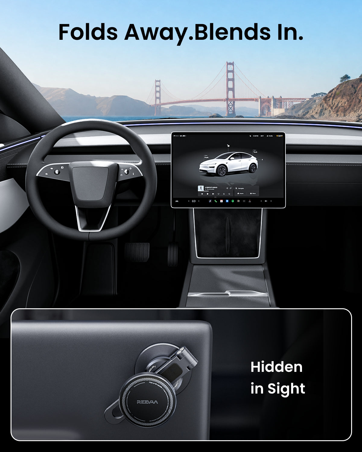 2026 Tesla Phone Mount for MagSafe [Foldable Hidden & Strong Magnetic] Adjustable Phone Holder for Model Y/3/S/X, Tesla Accessories Compatible with MagSafe Case iPhone 17 16 15 etc