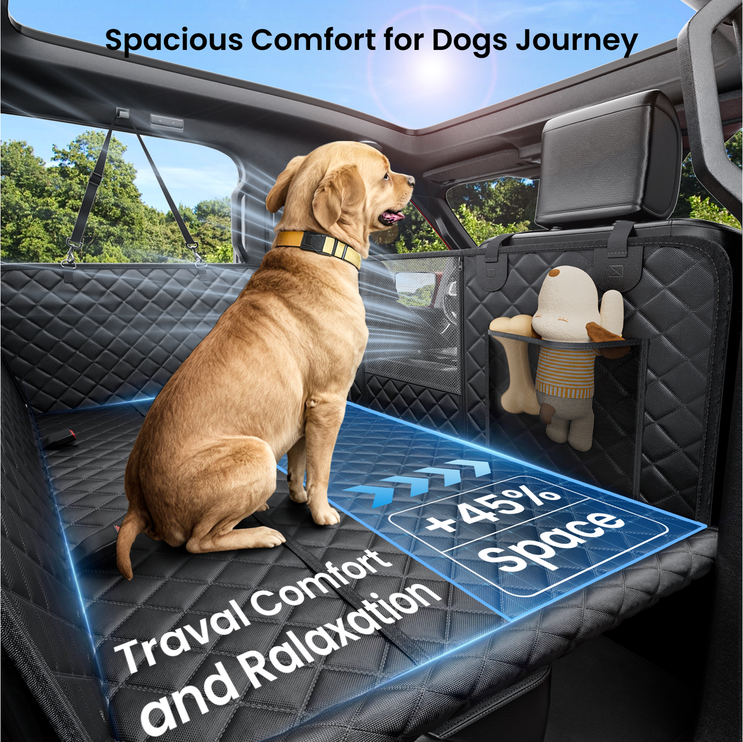 REEVAA XL Dog Seat Cover for Trucks & SUVs – Hard Bottom Dog Hammock for Back Seat, Waterproof Pet Bed Extender for 2–4 Large Dogs, Heavy-Duty, Universal Fit, Black