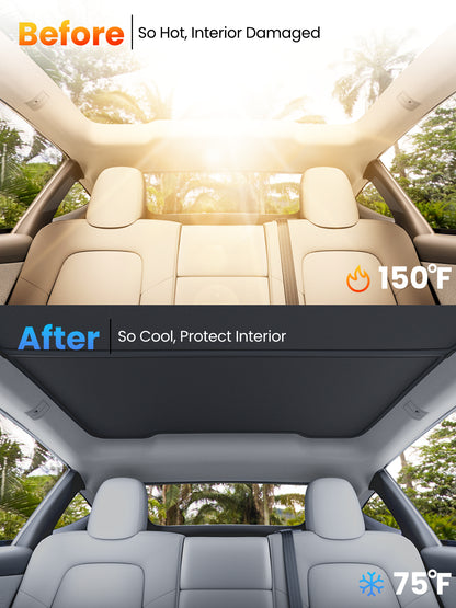 REEVAA 2025 Upgrade Heat Insulation Foldable Glass Sunroof Cover for 2020-2025 Tesla Model Y, 2PCS, Gray