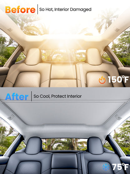 REEVAA 2025 Upgrade Heat Insulation Foldable Glass Sunroof Cover for 2020-2025 Tesla Model Y, 2PCS, Gray