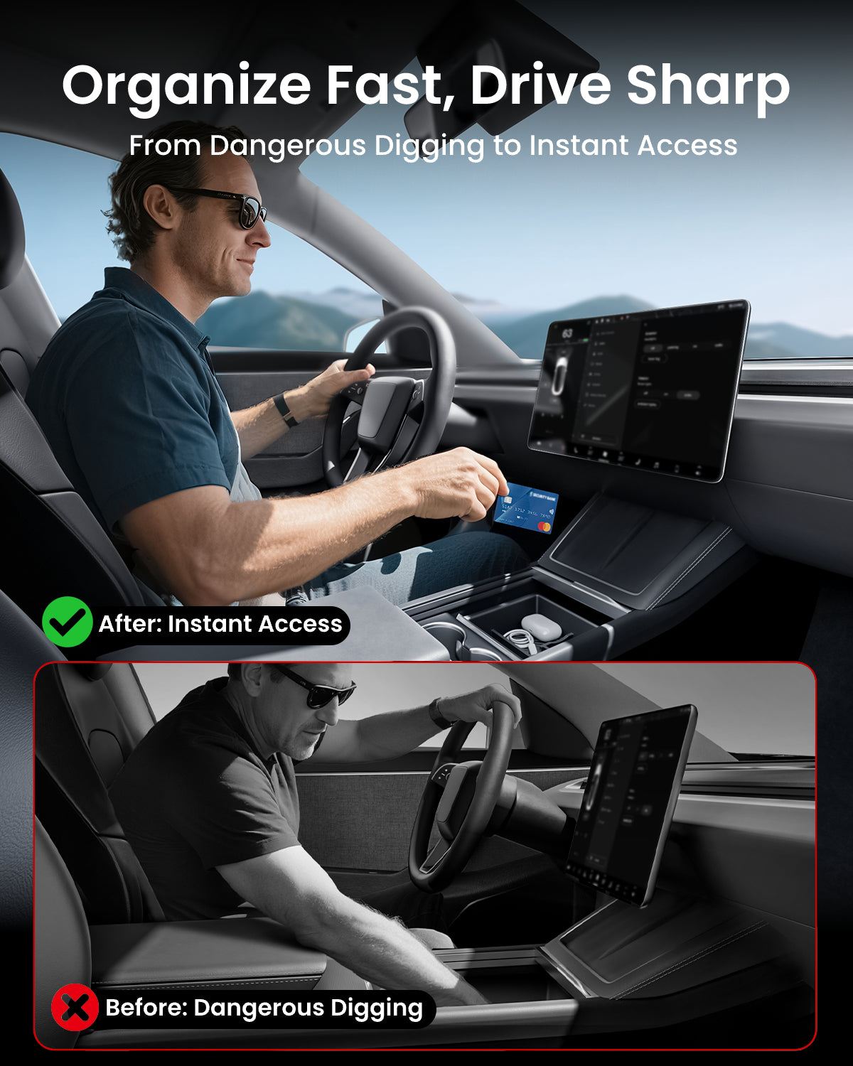 REEVAA Tesla New Model Y Juniper 2026/Model 3 Highland Center Console Organizer Tray Accessories [Maximized Space | Noise-Free & OEM Fit] 4PCS, Black