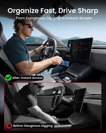 REEVAA Tesla New Model Y Juniper 2026/Model 3 Highland Center Console Organizer Tray Accessories [Maximized Space | Noise-Free & OEM Fit] 4PCS, Black