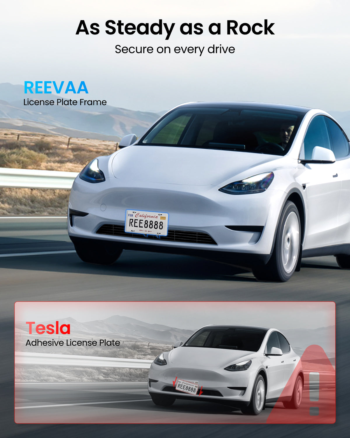 REEVAA 2025 Front License Plate Holder for Tesla Model Y/3 [No Drill, No Adhesive], Aluminum Alloy Material License Plate Frame for Model Y 2021-2025 and Model 3 2021-2023 (Not Fit New Y Juniper)