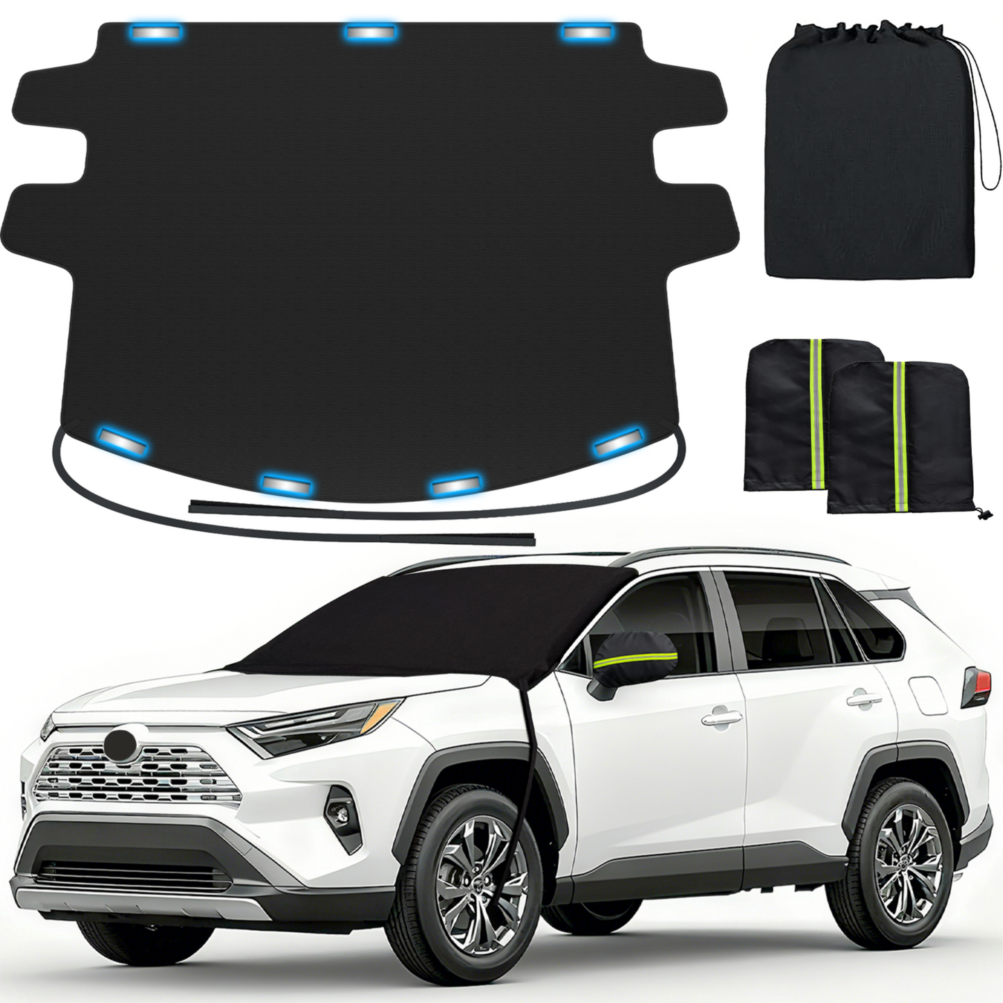 REEVAA Upgraded Car Windshield Cover for Ice & Snow [All-Weather Protection] Magnetic Fit Weatherproof Frost Cover, Winter Accessories, Christmas Gift