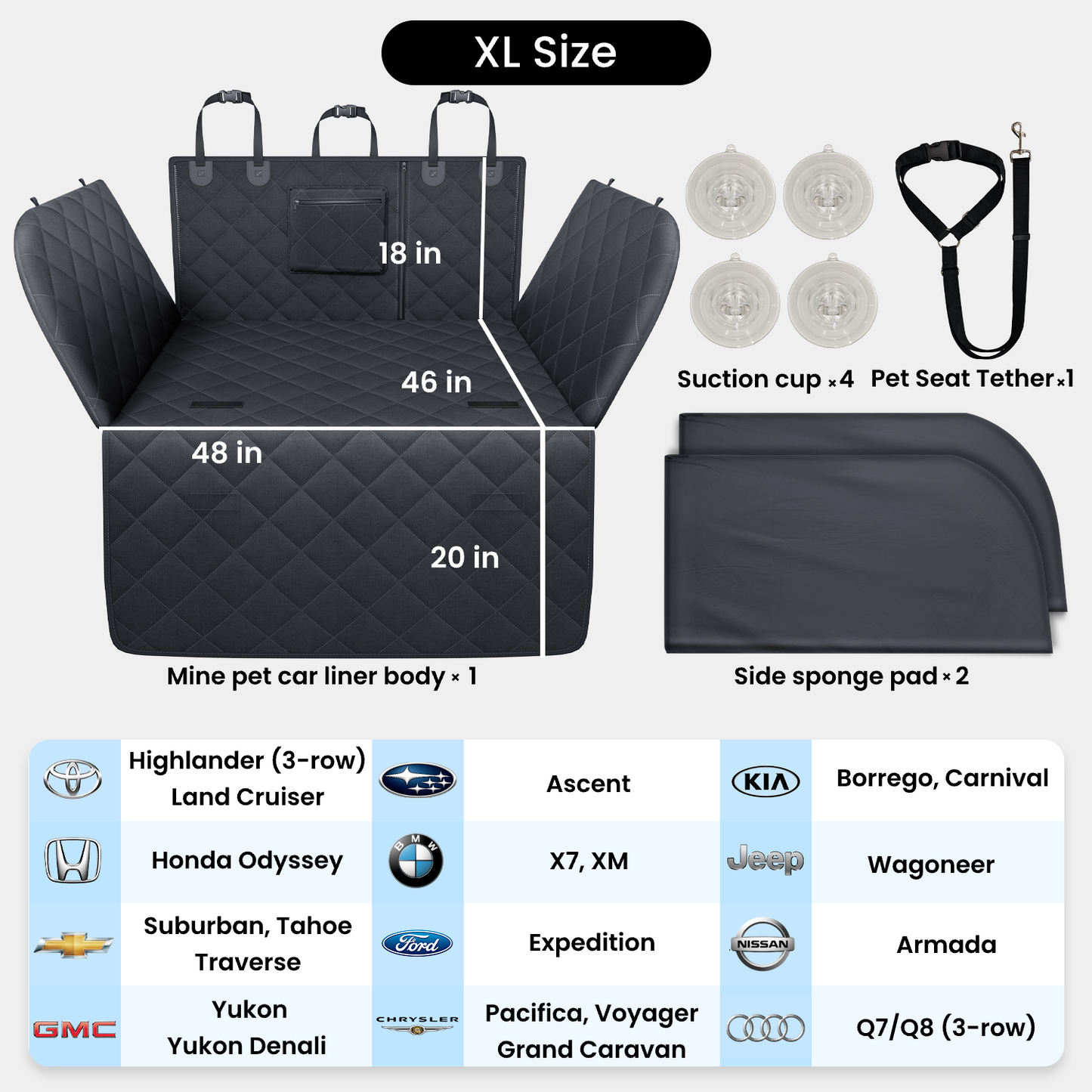 REEVAA SUV Cargo Liner for Dogs, Full Coverage Non-Slip Cargo Cover with Cushioned Sides to Protect Your Dog, Waterproof & Durable, Machine Washable Trunk Protector Mat