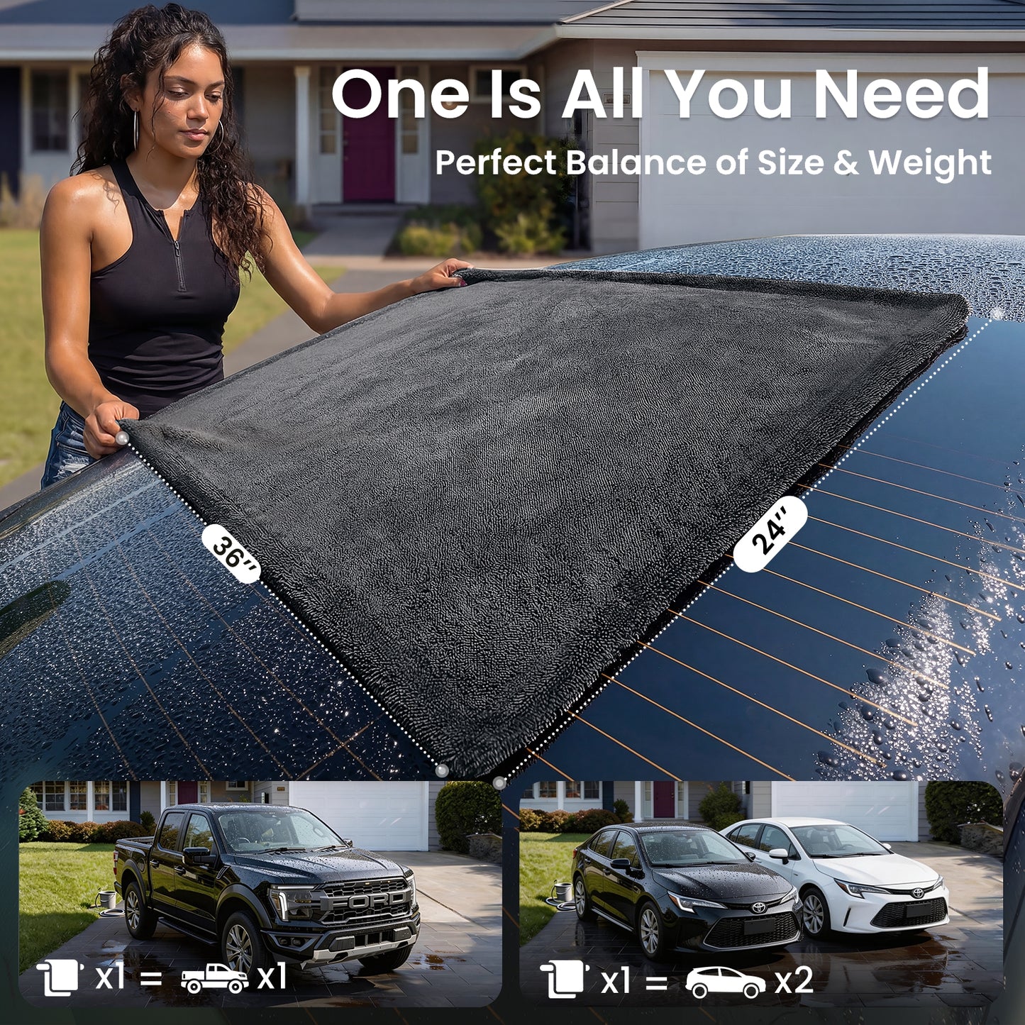 REEVAA 2 Pack 1300 GSM Car Drying Towel, Microfiber Cleaning, Twisted Loop, Dries in 3 Seconds,Dries an Entire Car, Pro-Grade Care,Streak Free, Lint Free, Reusable,2Pcs (36"×24"+16"×16")