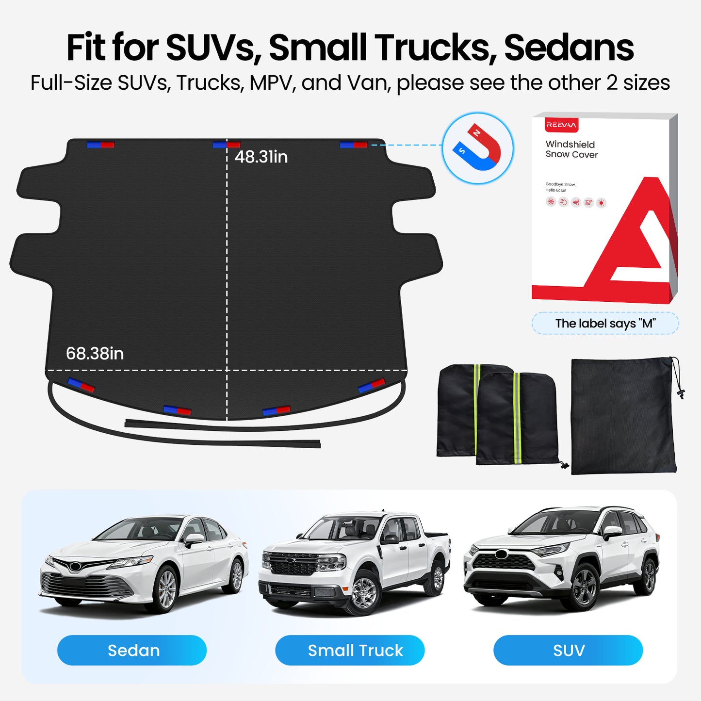 REEVAA Upgraded Car Windshield Cover for Ice & Snow [All-Weather Protection] Magnetic Fit Weatherproof Frost Cover, Winter Accessories, Christmas Gift