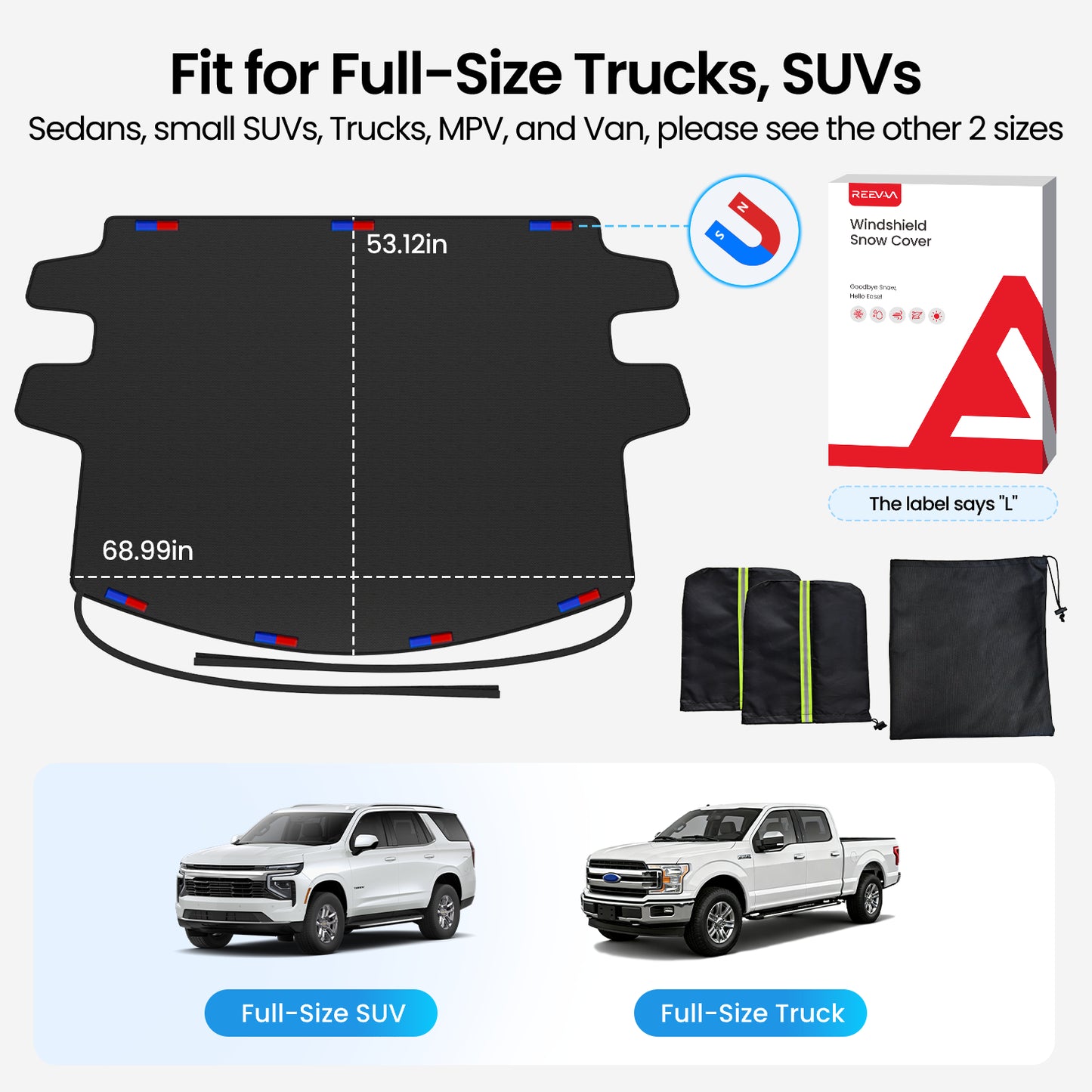 REEVAA Upgraded Car Windshield Cover for Ice & Snow [All-Weather Protection] Magnetic Fit Weatherproof Frost Cover, Winter Accessories, Christmas Gift