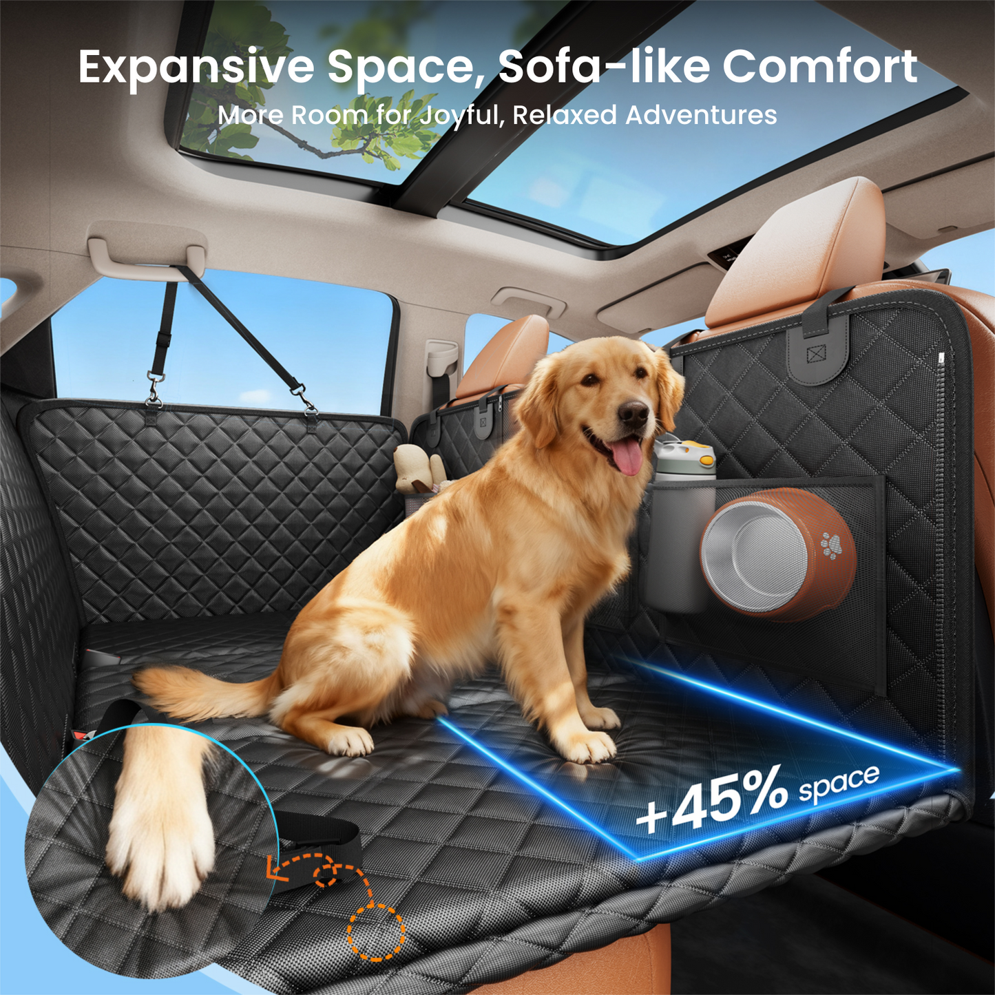 REEVAA Upgraded Dog Seat Cover for Back Seat, Hard Bottom with Cushion Sponge Extender, Ruff Waterproof Dog Hammock with Mesh Window for Car,Rover Universal Fits for SUV/Sedan/Small Truck,Black