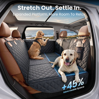 REEVAA 3.0 Hard Bottom Dog Car Seat Cover with Door Protector, Black & Orange, 600-lb Dog Backseat Extender, 45% More Room for 2–4 Dogs, Cushioned, Waterproof,  Fits for SUV/Small Truck, M/L/XL, Black