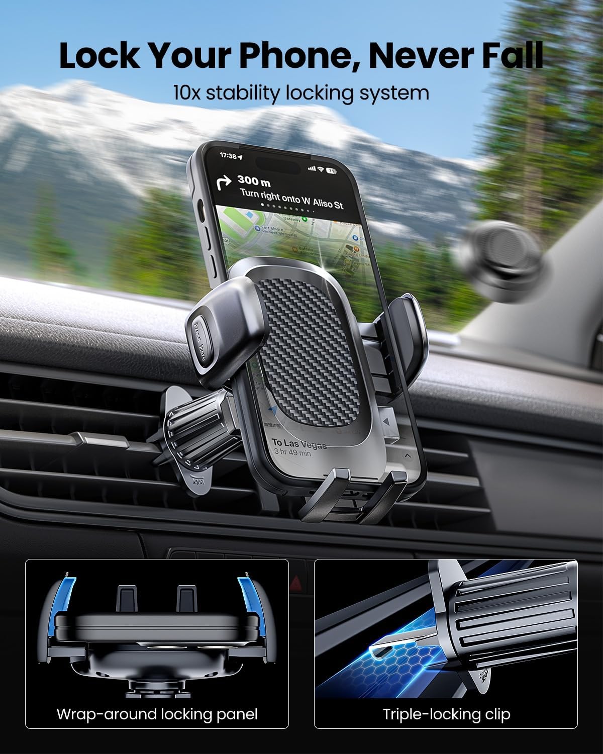 REEVAA Upgraded Phone Holder for Car [Big Phone,Thick Case Friendly] Strongest Deep Clamps & Metal Clip, Cell Phone Air Vent Mount Compatible with iPhone 16 15 14 13 12 Pro Max Samsung Ultra S24 All