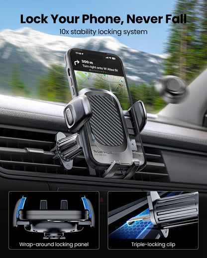 REEVAA Upgraded Phone Holder for Car [Big Phone,Thick Case Friendly] Strongest Deep Clamps & Metal Clip, Cell Phone Air Vent Mount Compatible with iPhone 16 15 14 13 12 Pro Max Samsung Ultra S24 All