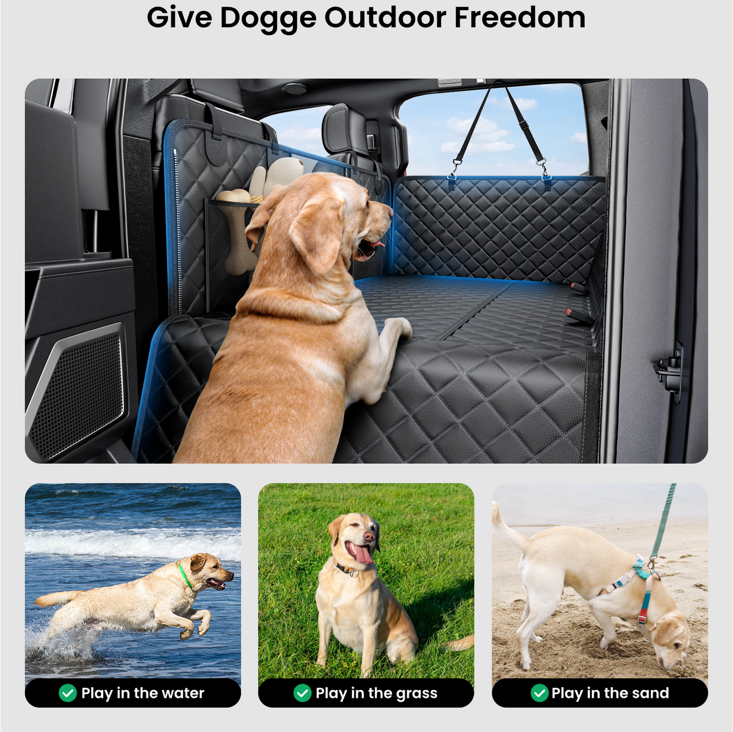 REEVAA XL Dog Seat Cover for Trucks & SUVs – Hard Bottom Dog Hammock for Back Seat, Waterproof Pet Bed Extender for 2–4 Large Dogs, Heavy-Duty, Universal Fit, Black