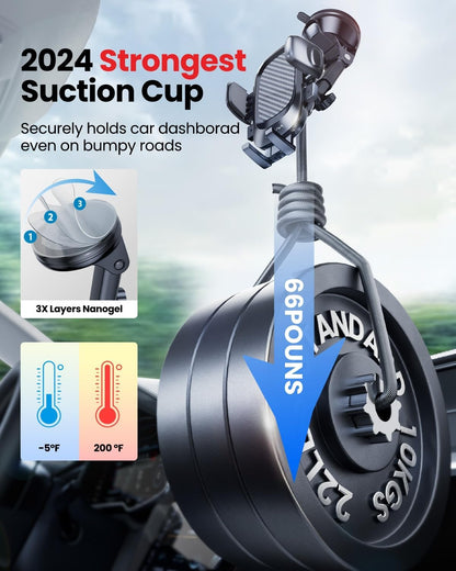 REEVAA Phone Holder for Car [Newest Rotating Base] Universal Cell Phone Mount Dashboard Windshield Air Vent, Long Arm Dash Mount Compatible with iPhone 16 Pro Max 15 14 13 Samsung S24 S23 etc