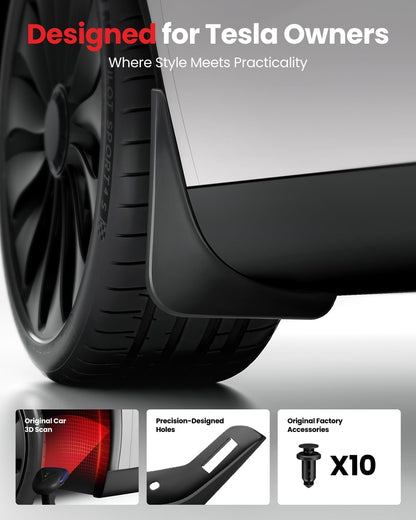REEVAA 2025 Tesla Model X Accessories - Mud Flaps [Protect Paint, No Drilling Required] All-Weather Mud Splash Guard Body Kits for Model X 2022-2025, Black (Set of 4)
