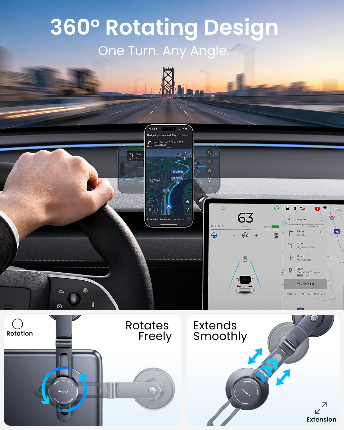 2026 Tesla Phone Mount for MagSafe [Foldable Hidden & Strong Magnetic] Adjustable Phone Holder for Model Y/3/S/X, Tesla Accessories Compatible with MagSafe Case iPhone 17 16 15 etc