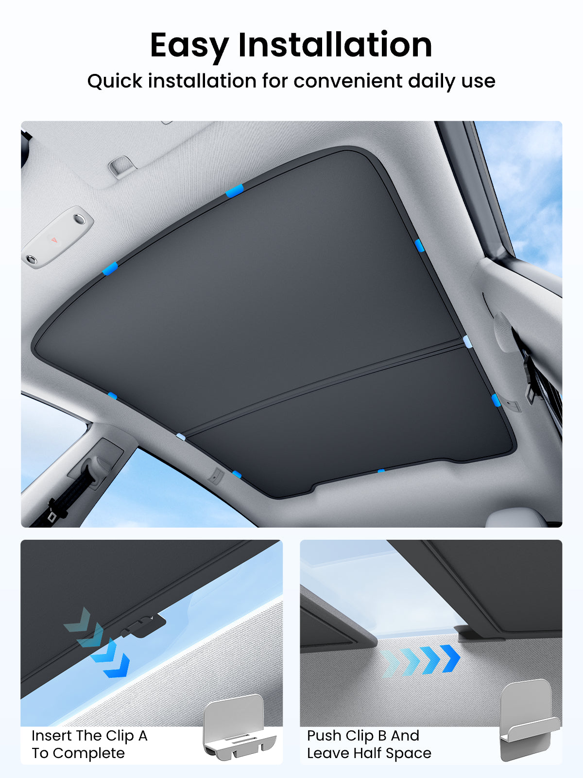 REEVAA 2025 Upgrade Heat Insulation Foldable Glass Sunroof Cover for 2020-2025 Tesla Model Y, 2PCS, Gray