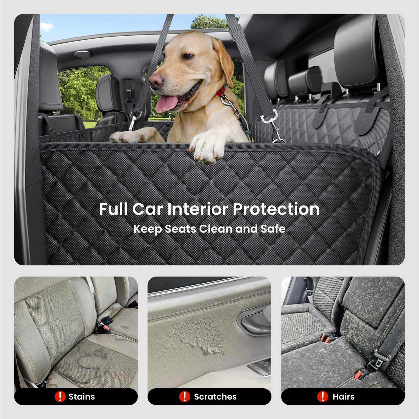REEVAA XL Dog Seat Cover for Trucks & SUVs – Hard Bottom Dog Hammock for Back Seat, Waterproof Pet Bed Extender for 2–4 Large Dogs, Heavy-Duty, Universal Fit, Black