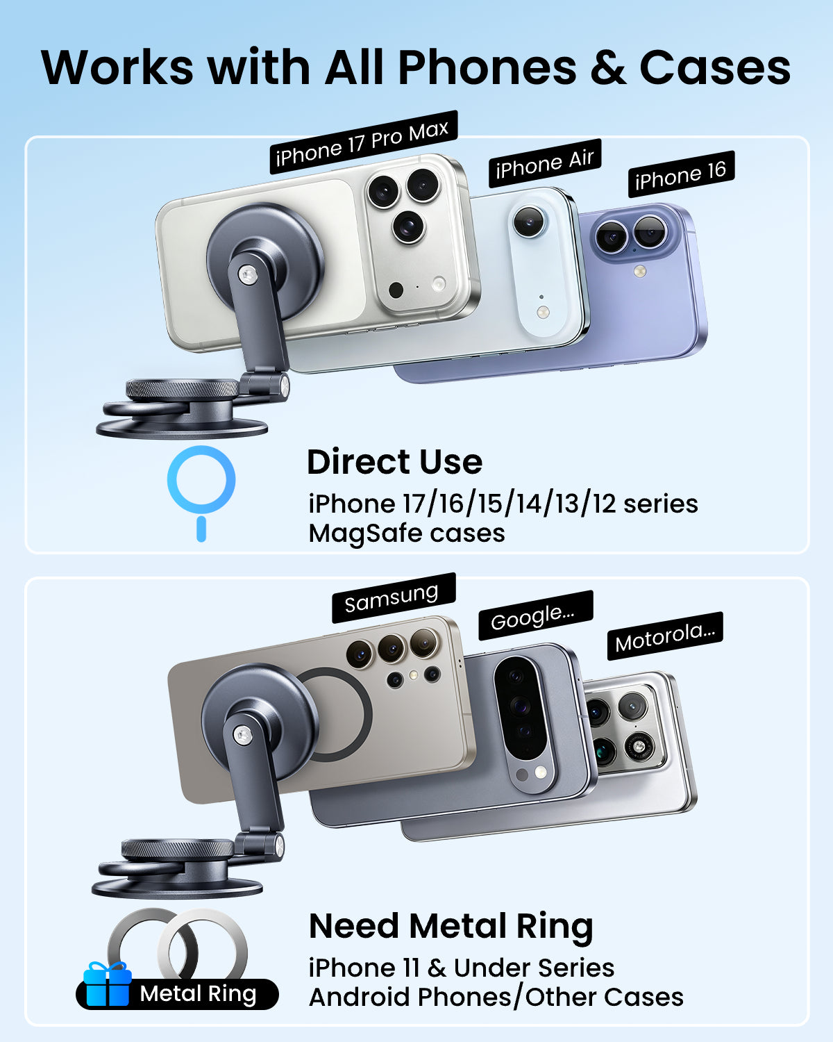 2026 Tesla Phone Mount for MagSafe [Foldable Hidden & Strong Magnetic] Adjustable Phone Holder for Model Y/3/S/X, Tesla Accessories Compatible with MagSafe Case iPhone 17 16 15 etc
