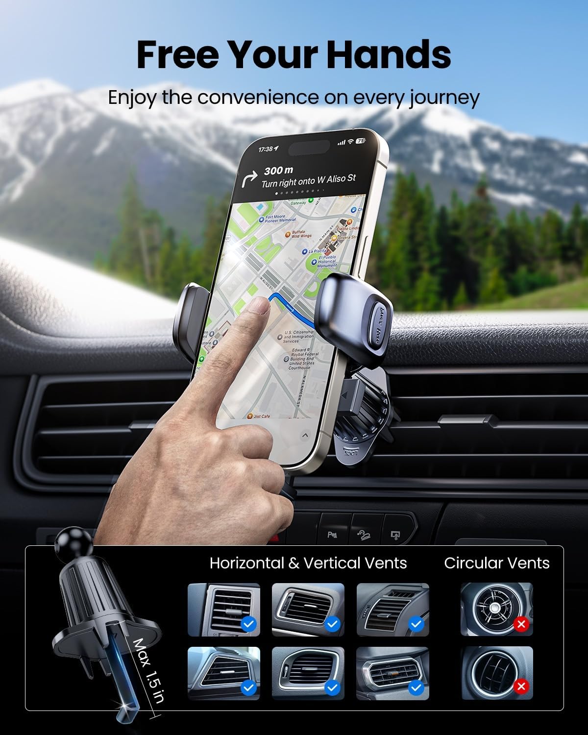 REEVAA Upgraded Phone Holder for Car [Big Phone,Thick Case Friendly] Strongest Deep Clamps & Metal Clip, Cell Phone Air Vent Mount Compatible with iPhone 16 15 14 13 12 Pro Max Samsung Ultra S24 All