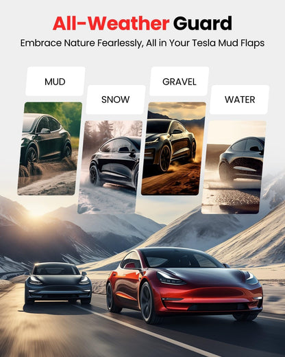 REEVAA 2025 Tesla Model X Accessories - Mud Flaps [Protect Paint, No Drilling Required] All-Weather Mud Splash Guard Body Kits for Model X 2022-2025, Black (Set of 4)