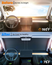 REEVAA 2025 Upgraded Foldable Tesla Model 3 Highland Sunshade Windshield with Storage Bag Fit Model 3 2016-2025, Silver Coating