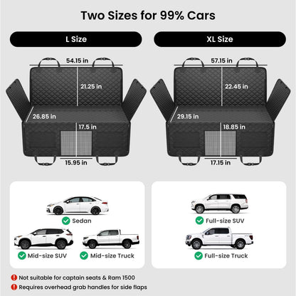 REEVAA XL Dog Seat Cover for Trucks & SUVs – Hard Bottom Dog Hammock for Back Seat, Waterproof Pet Bed Extender for 2–4 Large Dogs, Heavy-Duty, Universal Fit, Black