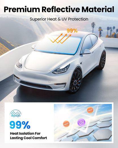 REEVAA 2025 Upgraded Foldable Tesla Model 3 Highland Sunshade Windshield with Storage Bag Fit Model 3 2016-2025, Silver Coating