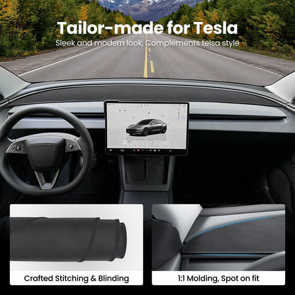 REEVAA 2024 Newest Tesla Dashboard Cover Accessories [Anti-Glare, Full Protection] Anti-Slip Soft Alcantara Dash Cover Mat
