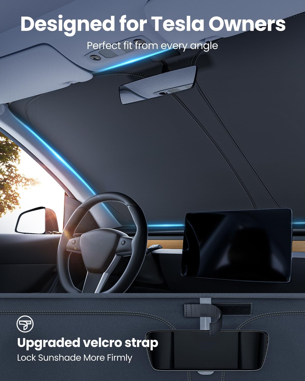 REEVAA 2025 Upgraded Foldable Tesla Model 3 Highland Sunshade Windshield with Storage Bag Fit Model 3 2016-2025, Silver Coating