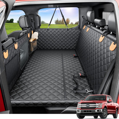 REEVAA XL Dog Seat Cover for Trucks & SUVs – Hard Bottom Dog Hammock for Back Seat, Waterproof Pet Bed Extender for 2–4 Large Dogs, Heavy-Duty, Universal Fit, Black