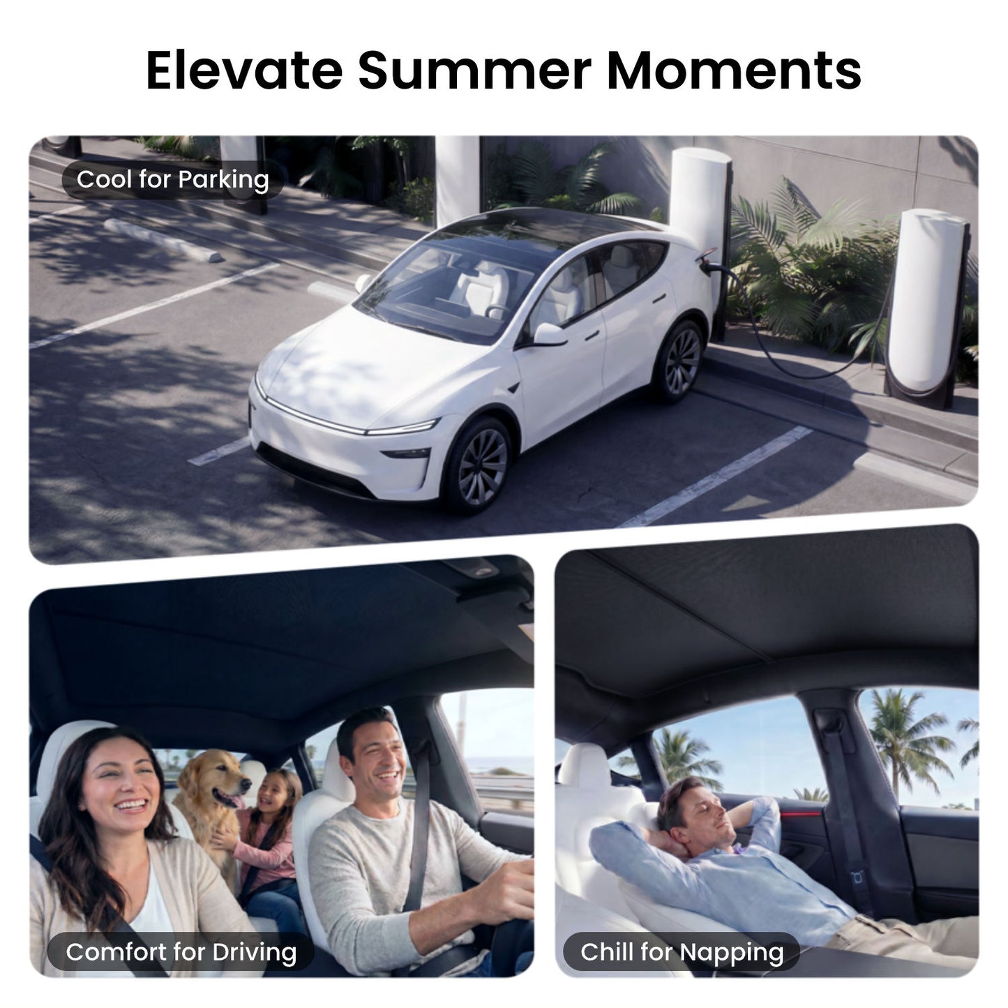 REEVAA 2025 Upgrade Heat Insulation Foldable Glass Sunroof Cover for Model Y Juniper 2025-2026, 2PCS, Gray,Black