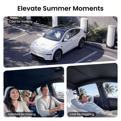 REEVAA 2025 Upgrade Heat Insulation Foldable Glass Sunroof Cover for Model Y Juniper 2025-2026, 2PCS, Gray,Black