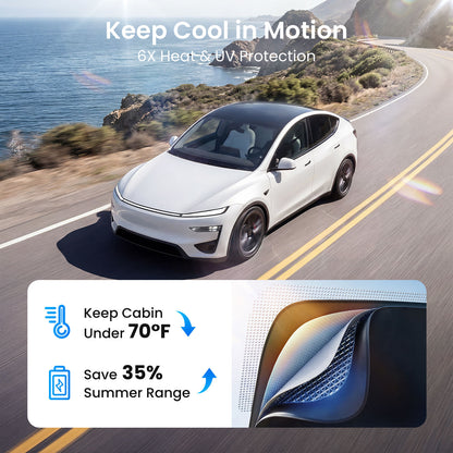 REEVAA 2025 Upgrade Heat Insulation Foldable Glass Sunroof Cover for Model Y Juniper 2025-2026, 2PCS, Gray,Black