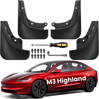 REEVAA 2025 Tesla Model 3 Highland Accessories - Mud Flaps [Protect Paint, No Drilling Required] All-Weather Mud Guard Body Kits for Model 3 Highland 2024-2025, Black (Set of 4)
