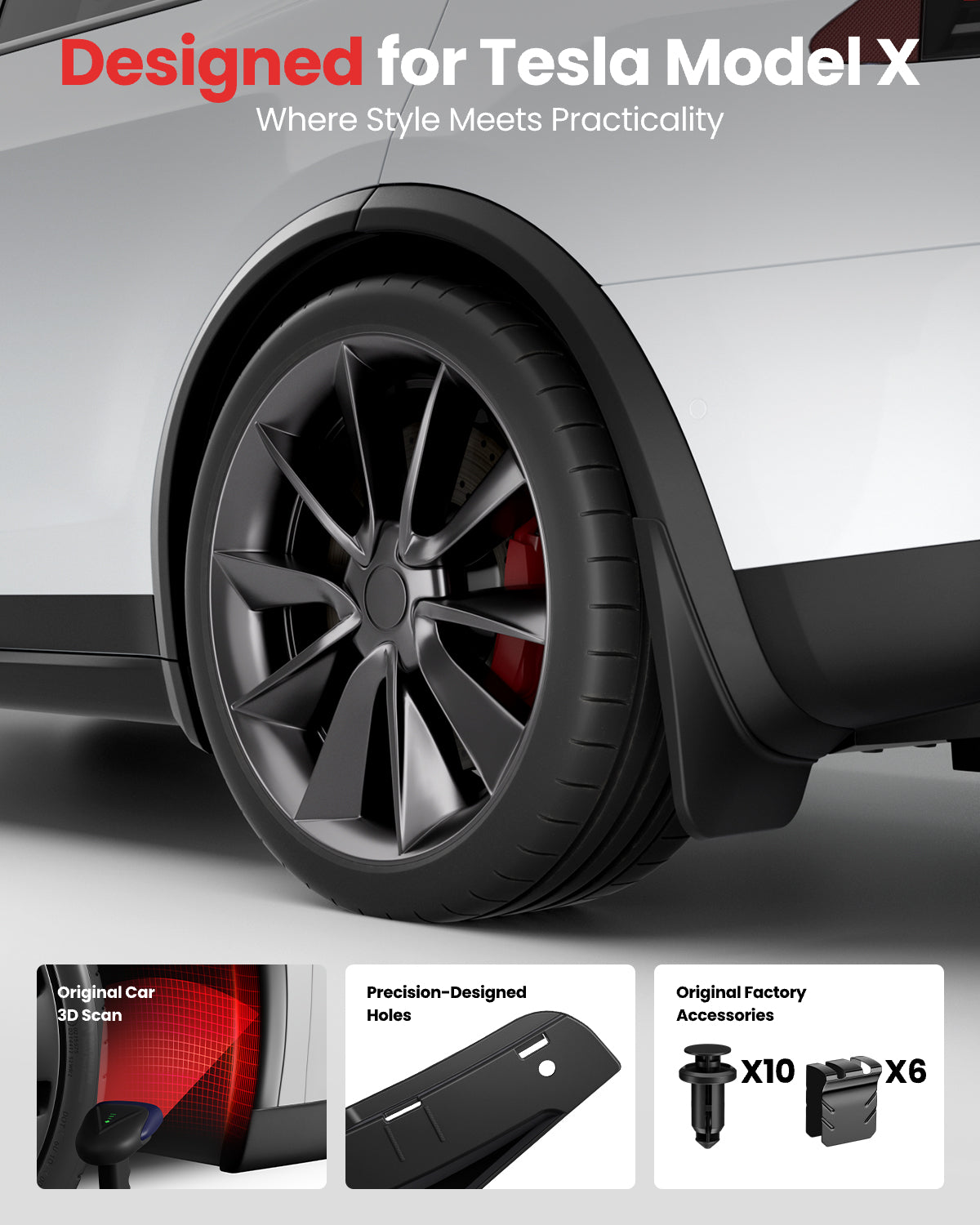 REEVAA Model X Mud Flaps, Designed for Tesla Where Style Meets Practicality
