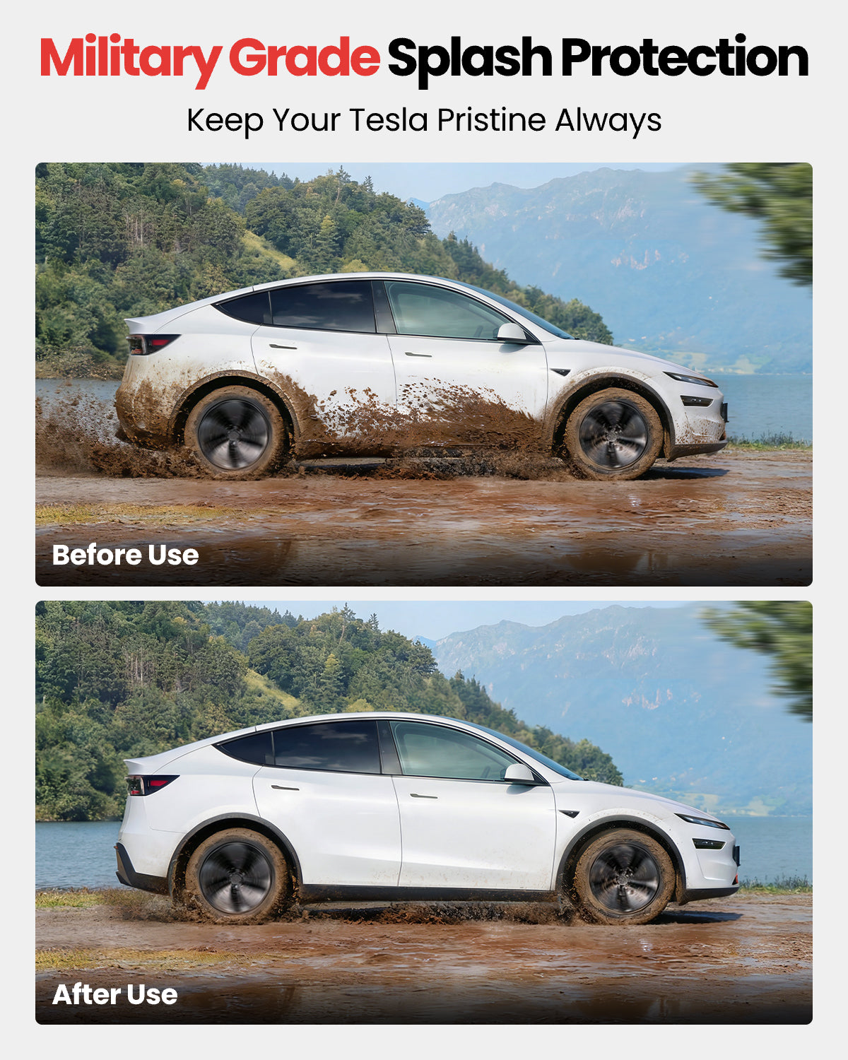 Military Grade Splash Protection
Keep Your Tesla Pristine Always