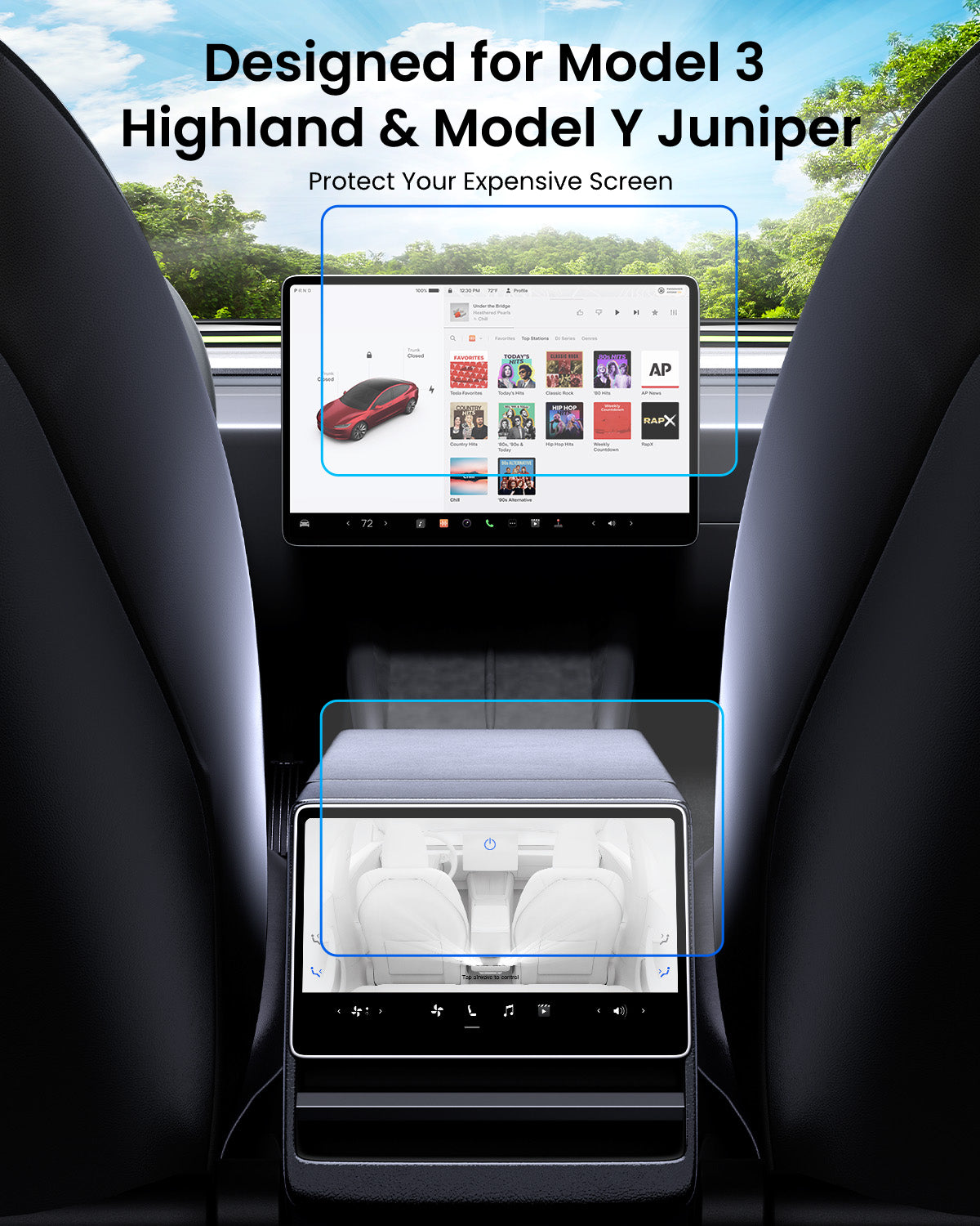 REEVAA screen protector, designed for model 3 highland and model y juniper