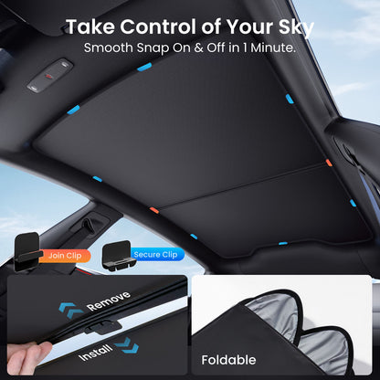 REEVAA 2025 Upgrade Heat Insulation Foldable Glass Sunroof Cover for Model Y Juniper 2025-2026, 2PCS, Gray,Black