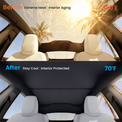 REEVAA 2025 Upgrade Heat Insulation Foldable Glass Sunroof Cover for Model Y Juniper 2025-2026, 2PCS, Gray,Black