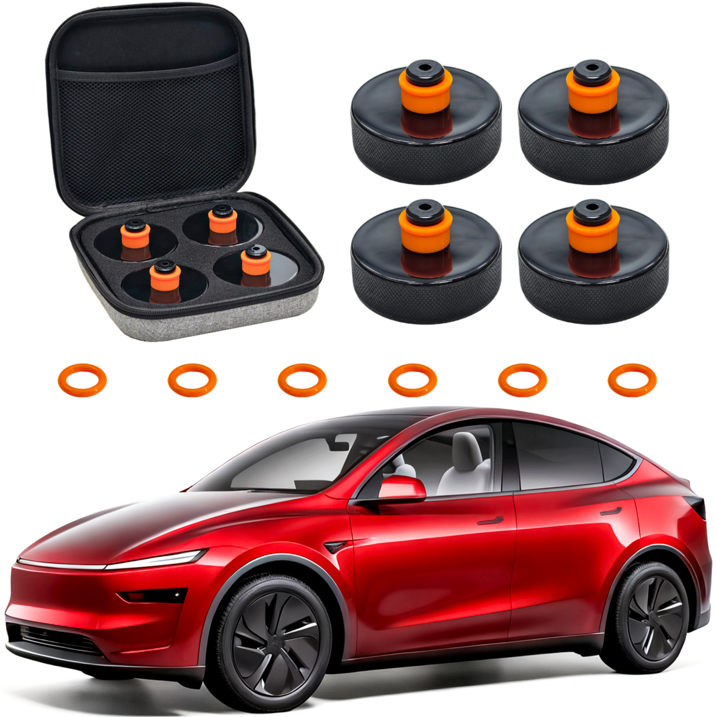 REEVAA Lifting Jack Pad for Tesla Model Y (New Y Juniper)/3/S/X 2013-2026, Odorless and Long Lasting TPU Material, Protect Battery and Chassis, Must-Have Tesla Accessories, 4 Pucks