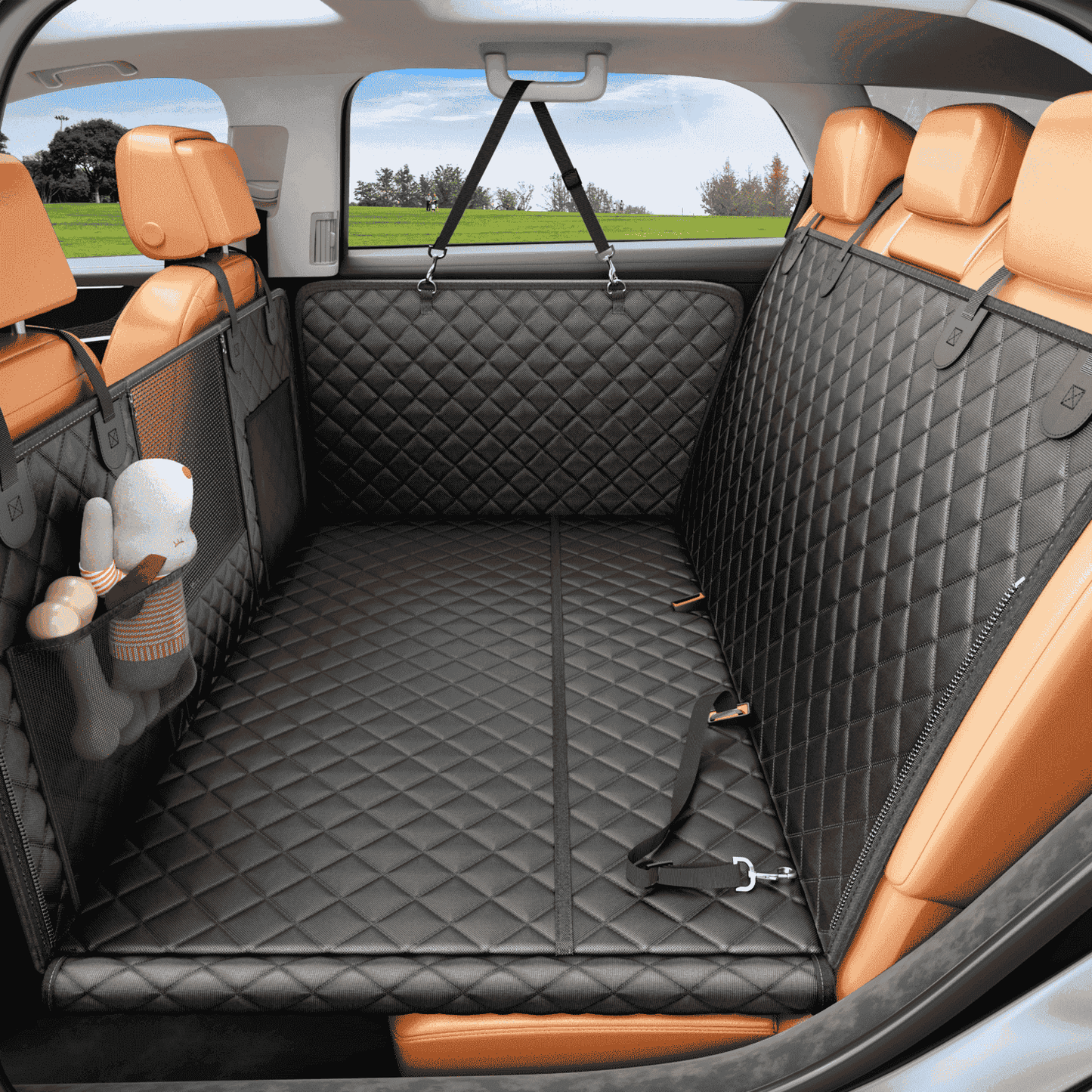 REEVAA XL Dog Seat Cover for Trucks & SUVs – Hard Bottom Dog Hammock for Back Seat, Waterproof Pet Bed Extender for 2–4 Large Dogs, Heavy-Duty, Universal Fit, Black