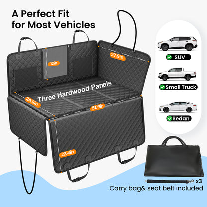 REEVAA Upgraded Dog Seat Cover for Back Seat, Hard Bottom with Cushion Sponge Extender, Ruff Waterproof Dog Hammock with Mesh Window for Car,Rover Universal Fits for SUV/Sedan/Small Truck,Black